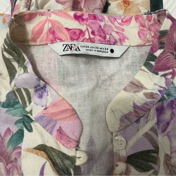 Zara Longsleeves Floral Linen Blend Dress XS EUC - Picture 5 of 11